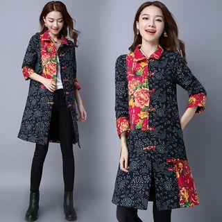 3/4-sleeve Patterned Long Jacket