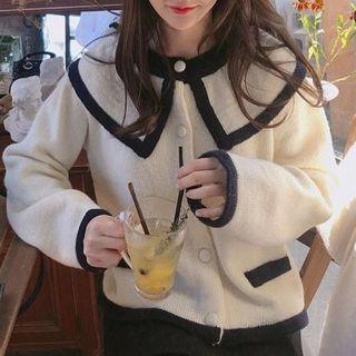Color-block Loose-fit Cardigan Light Khaki - One Size
