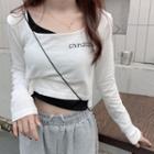 Mock Two-piece Long-sleeve Lettering Cropped T-shirt