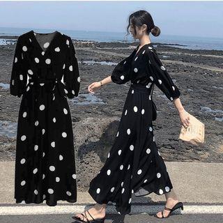 3/4-sleeve Maxi Dotted Sundress