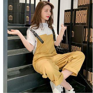 Short-sleeve Lettering T-shirt / Straight Cut Jumper Pants
