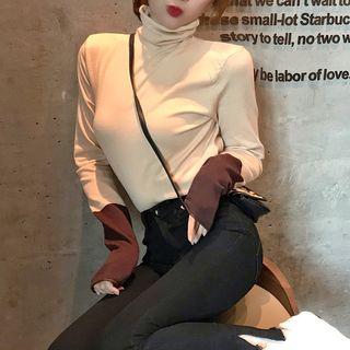 Turtleneck Color Block Long-sleeve T-shirt