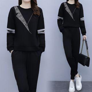 Set: Rhinestone Cutout Sweatshirt + Sweatpants
