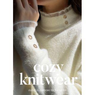 Lace-trim Rhinestone Knit Top