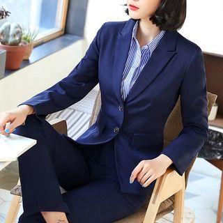 Buttoned Blazer / Slim-fit Dress Pants / Mini Pencil Skirt / Set