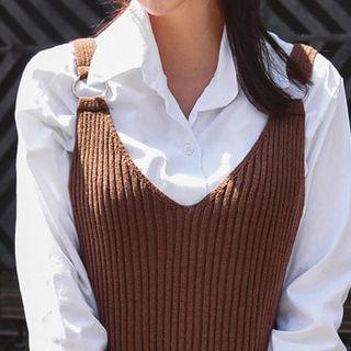 Metallic-detail Ribbed Knit Jumper Dress