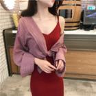 Striped Long-sleeve Loose-fit Shirt / Plain Slipdress