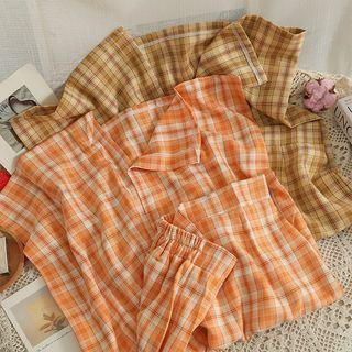 Plaid Slit-back Midi Skirt