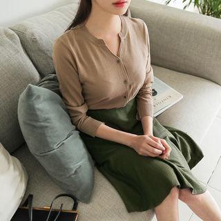 Slit-cuff Buttoned Cardigan