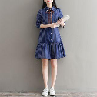 Striped Long-sleeve Collared Dress
