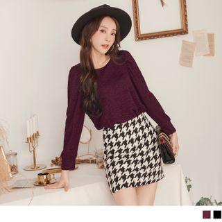 Puff Sleeve Long Sleeve Plain Top