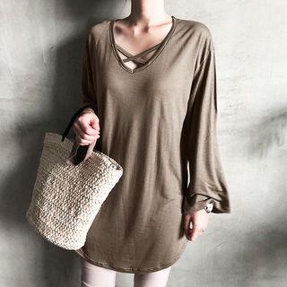Strappy V-neck Long T-shirt