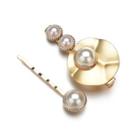 Set Of 2: Faux Pearl Hair Clips (various Designs) Gold - One Size