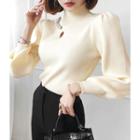 Chain-accent Mockneck Knit Top