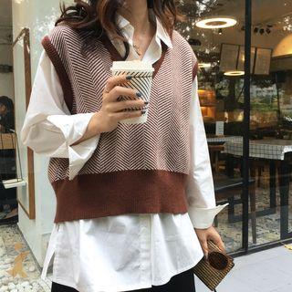 V-neck Striped Knit Tank Top