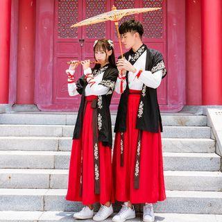 Couple Matching Set: Hanfu Top + Skirt + Jacket