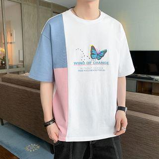 Elbow Sleeve Butterfly Print T-shirt