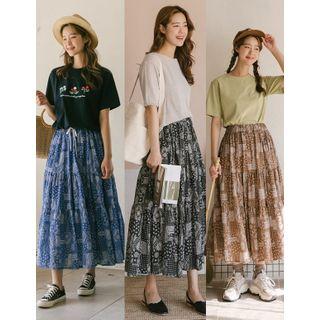 Band-waist Printed Skirt