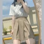 Set: Plaid Pleated Mini A-line Skirt + Tie