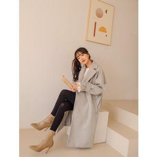 Faux-fur Collared Boxy Long Coat With Sash