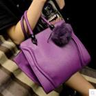 Faux-leather Pom Pom Accent Handbag