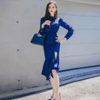 Long-sleeve Ruched Irregular Mermaid Dress