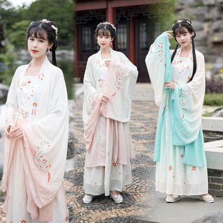 Flower Embroidered Hanfu Jacket / Blouse / Maxi Skirt / Camisole Top / Set
