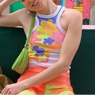 Color Block Floral Crop Tank Top