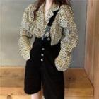 Long-sleeve Leopard Print Shirt / Jumper Shorts