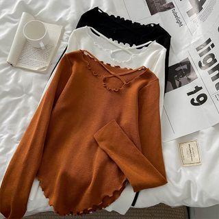 Ruffle Cross Strap Sweater
