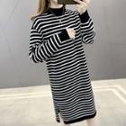 Mock-neck Striped Knit Midi Dress