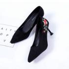 Faux Suede Embroidered High Heel Pumps