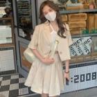 Set: Elbow-sleeve Cropped Blazer + Pleated Mini A-line Skirt