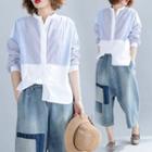 Striped Panel Shirt Blue & White - One Size