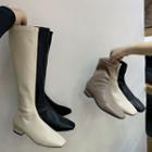 Plain Faux Leather Block Heel Boots