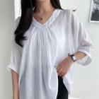 V-neck Shirred Linen Tunic