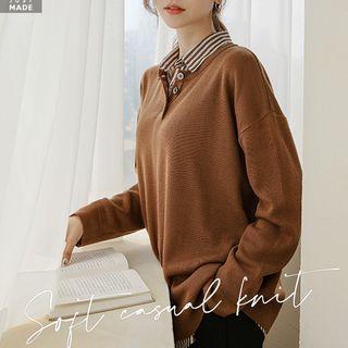 Round-neck Loose-fit Knit Henley
