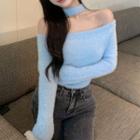 Off-shoulder Sweater Blue - One Size