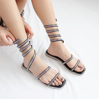 Rhinestone Spiral Strap Sandals