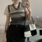 Striped Cropped Sweater Vest Gray - One Size