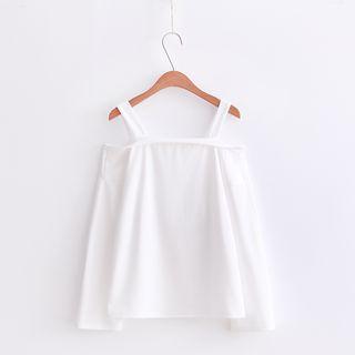 Heart Embroidered Cold Shoulder Long-sleeve T-shirt