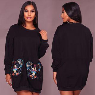 Crystal Tiger Applique Pullover Dress