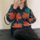 Long-sleeve V-neck Jacquard Sweater