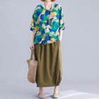 Elbow-sleeve Pattern Top / Midi Skirt