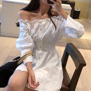 Cold Shoulder Long-sleeve Shirt Dress White - One Size