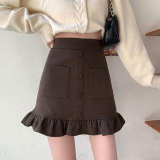 High-waist Ruffle-trim Fish Tail A-line Skirt