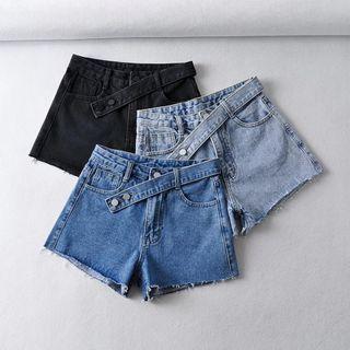 High-waist Distressed Trim Denim Shorts