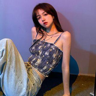 Print Cropped Camisole Top Blue - One Size
