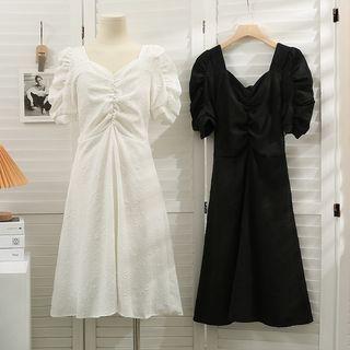 Embossed Tie-back Ruched Midi Dress