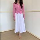 Plain Long-sleeve Knit Blouse / Plain A-line High-waist Skirt